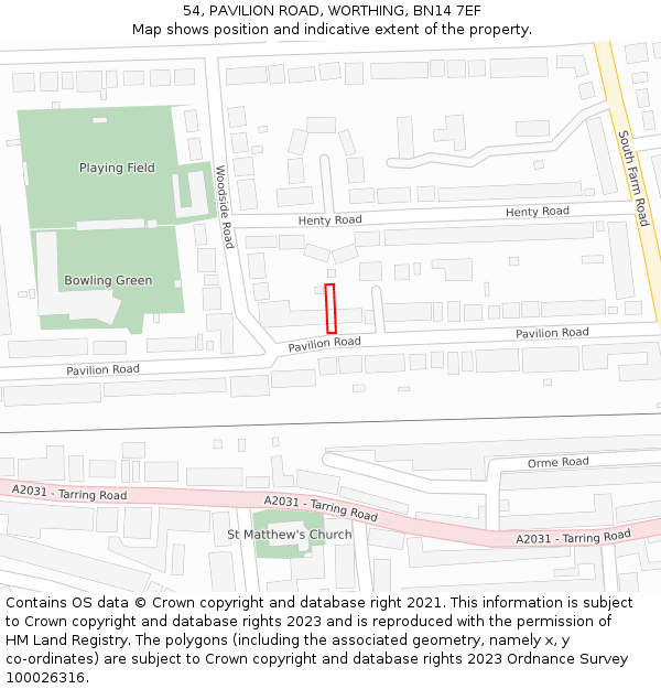 54, PAVILION ROAD, WORTHING, BN14 7EF: Location map and indicative extent of plot