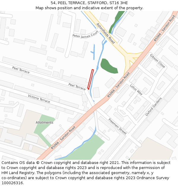54, PEEL TERRACE, STAFFORD, ST16 3HE: Location map and indicative extent of plot