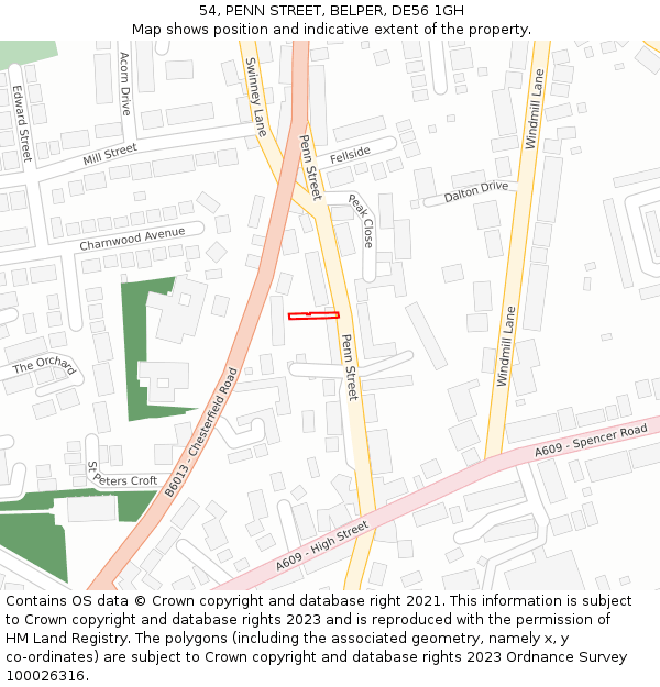 54, PENN STREET, BELPER, DE56 1GH: Location map and indicative extent of plot