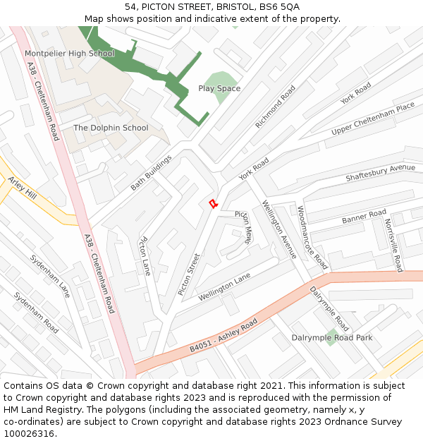 54, PICTON STREET, BRISTOL, BS6 5QA: Location map and indicative extent of plot