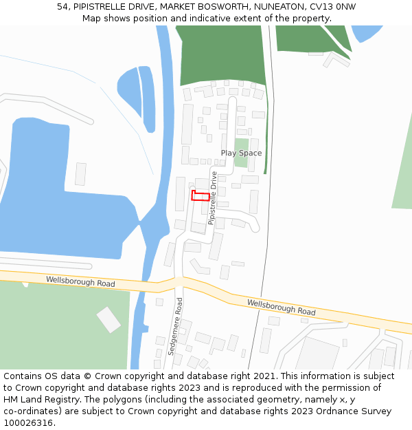 54, PIPISTRELLE DRIVE, MARKET BOSWORTH, NUNEATON, CV13 0NW: Location map and indicative extent of plot