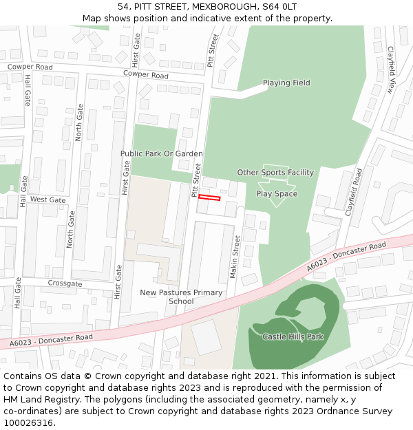 54, PITT STREET, MEXBOROUGH, S64 0LT: Location map and indicative extent of plot