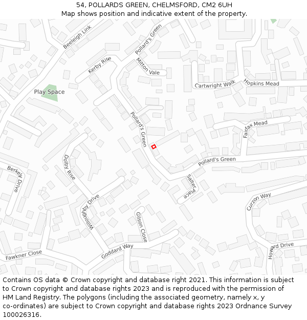 54, POLLARDS GREEN, CHELMSFORD, CM2 6UH: Location map and indicative extent of plot