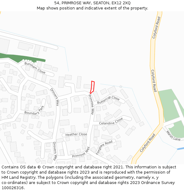 54, PRIMROSE WAY, SEATON, EX12 2XQ: Location map and indicative extent of plot
