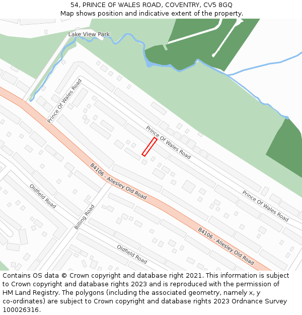 54, PRINCE OF WALES ROAD, COVENTRY, CV5 8GQ: Location map and indicative extent of plot