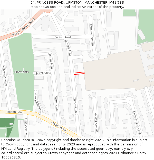 54, PRINCESS ROAD, URMSTON, MANCHESTER, M41 5SS: Location map and indicative extent of plot