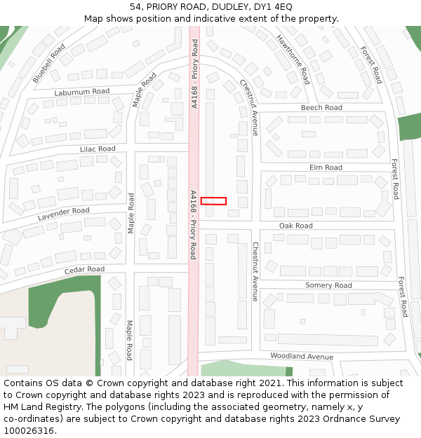 54, PRIORY ROAD, DUDLEY, DY1 4EQ: Location map and indicative extent of plot