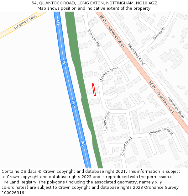 54, QUANTOCK ROAD, LONG EATON, NOTTINGHAM, NG10 4GZ: Location map and indicative extent of plot
