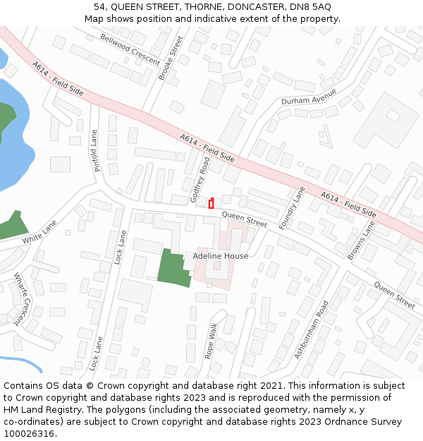 54, QUEEN STREET, THORNE, DONCASTER, DN8 5AQ: Location map and indicative extent of plot