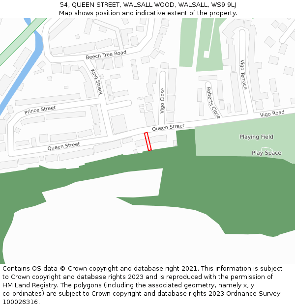 54, QUEEN STREET, WALSALL WOOD, WALSALL, WS9 9LJ: Location map and indicative extent of plot