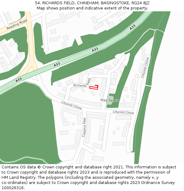 54, RICHARDS FIELD, CHINEHAM, BASINGSTOKE, RG24 8JZ: Location map and indicative extent of plot
