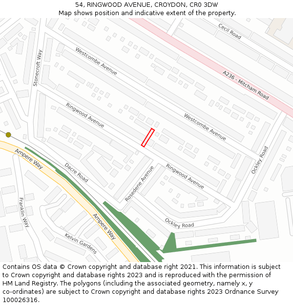 54, RINGWOOD AVENUE, CROYDON, CR0 3DW: Location map and indicative extent of plot
