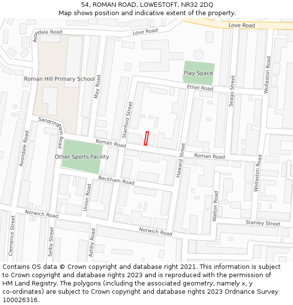 54, ROMAN ROAD, LOWESTOFT, NR32 2DQ: Location map and indicative extent of plot