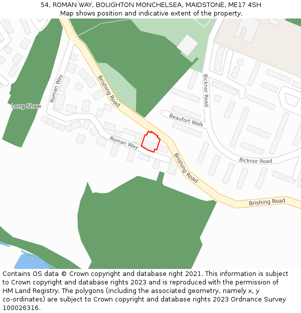 54, ROMAN WAY, BOUGHTON MONCHELSEA, MAIDSTONE, ME17 4SH: Location map and indicative extent of plot