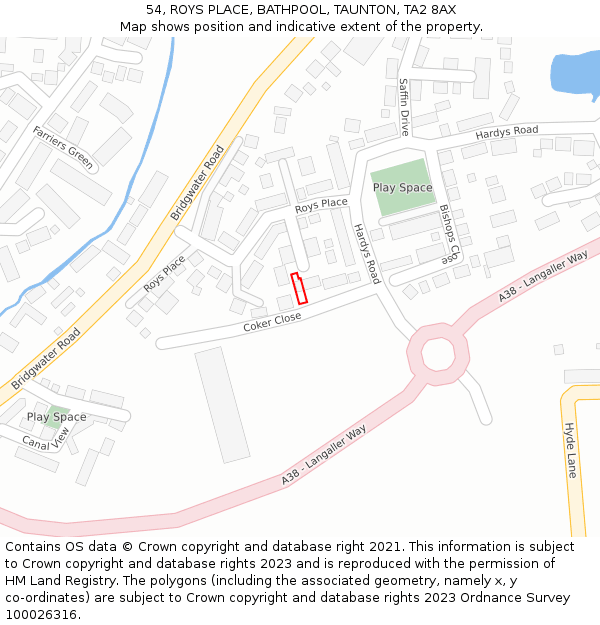 54, ROYS PLACE, BATHPOOL, TAUNTON, TA2 8AX: Location map and indicative extent of plot