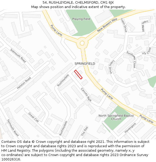 54, RUSHLEYDALE, CHELMSFORD, CM1 6JX: Location map and indicative extent of plot