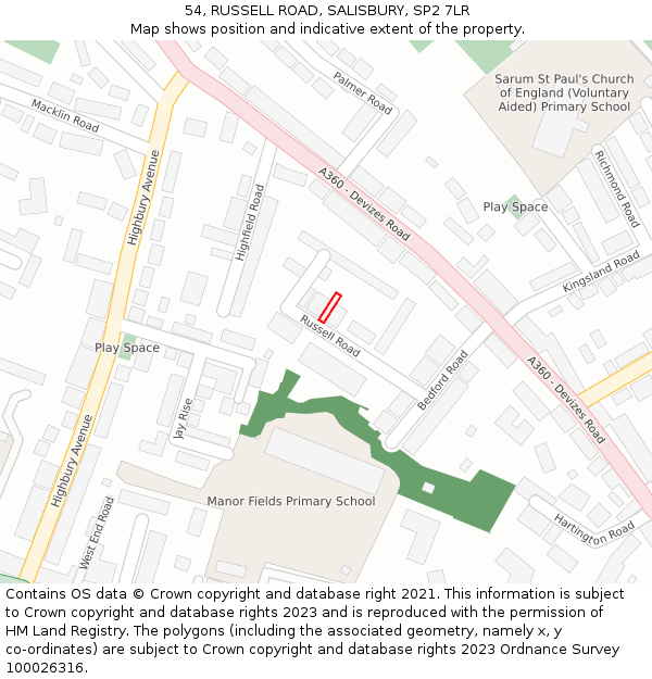 54, RUSSELL ROAD, SALISBURY, SP2 7LR: Location map and indicative extent of plot