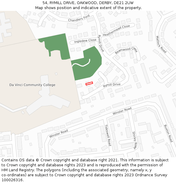 54, RYMILL DRIVE, OAKWOOD, DERBY, DE21 2UW: Location map and indicative extent of plot