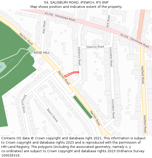 54, SALISBURY ROAD, IPSWICH, IP3 0NP: Location map and indicative extent of plot