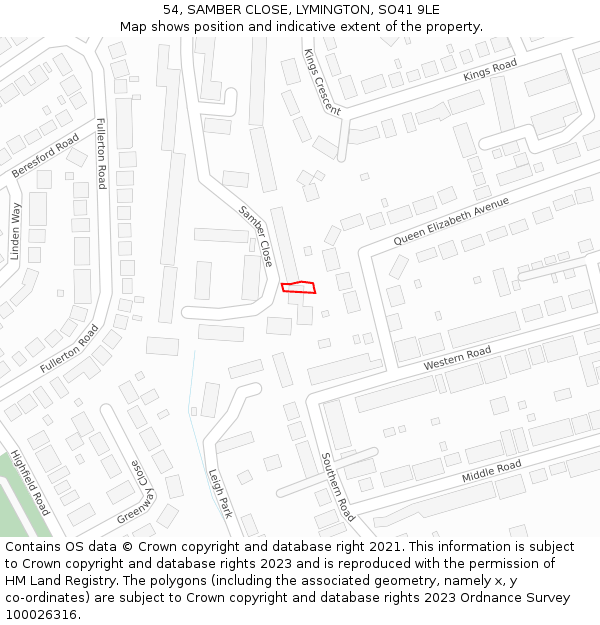 54, SAMBER CLOSE, LYMINGTON, SO41 9LE: Location map and indicative extent of plot