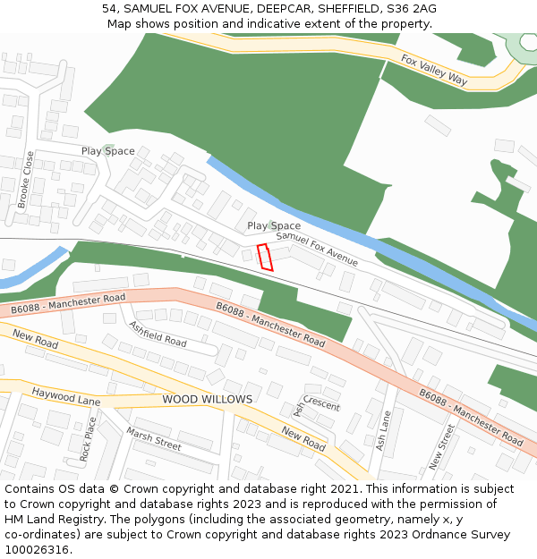 54, SAMUEL FOX AVENUE, DEEPCAR, SHEFFIELD, S36 2AG: Location map and indicative extent of plot