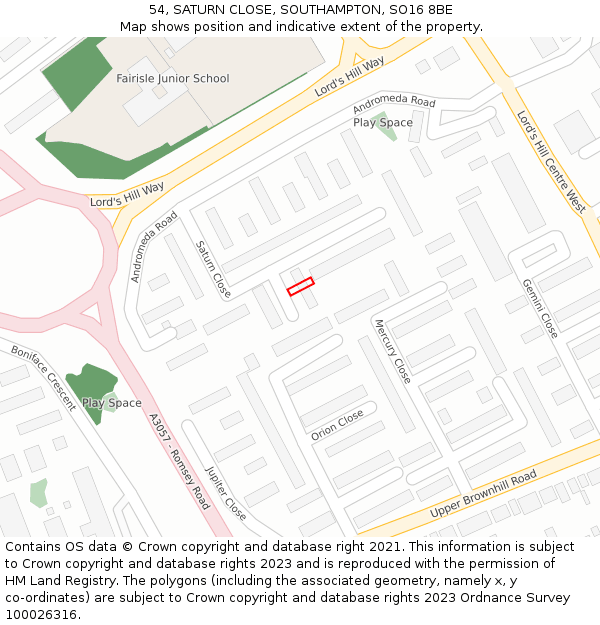 54, SATURN CLOSE, SOUTHAMPTON, SO16 8BE: Location map and indicative extent of plot