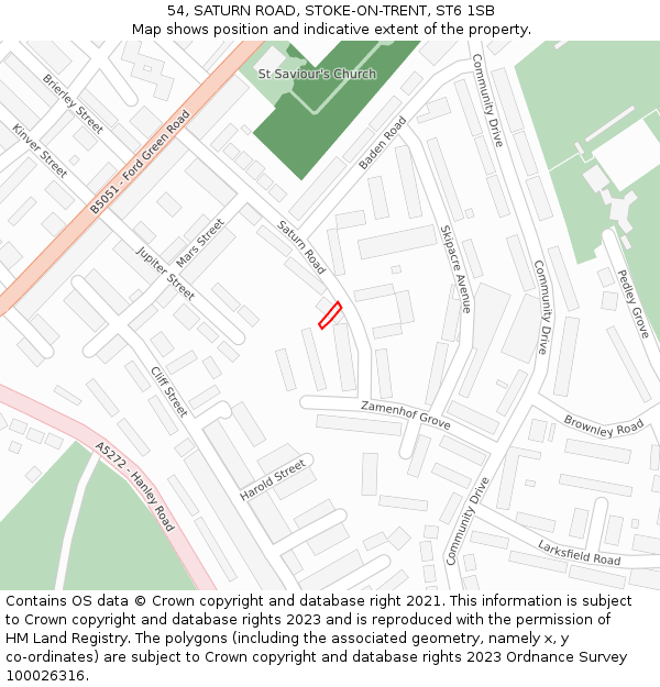54, SATURN ROAD, STOKE-ON-TRENT, ST6 1SB: Location map and indicative extent of plot