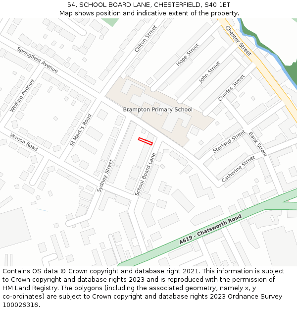 54, SCHOOL BOARD LANE, CHESTERFIELD, S40 1ET: Location map and indicative extent of plot