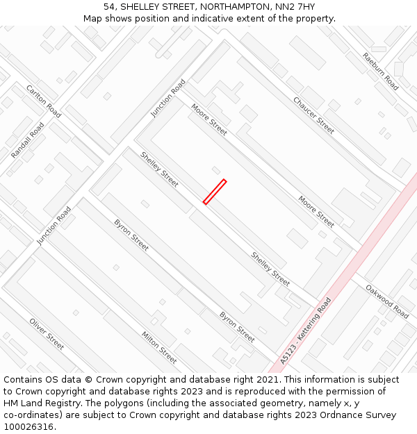 54, SHELLEY STREET, NORTHAMPTON, NN2 7HY: Location map and indicative extent of plot