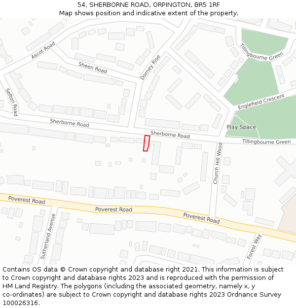 54, SHERBORNE ROAD, ORPINGTON, BR5 1RF: Location map and indicative extent of plot