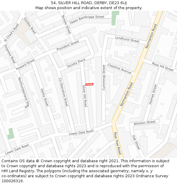 54, SILVER HILL ROAD, DERBY, DE23 6UJ: Location map and indicative extent of plot