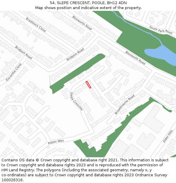 54, SLEPE CRESCENT, POOLE, BH12 4DN: Location map and indicative extent of plot