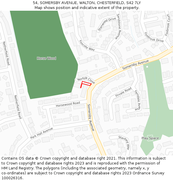 54, SOMERSBY AVENUE, WALTON, CHESTERFIELD, S42 7LY: Location map and indicative extent of plot