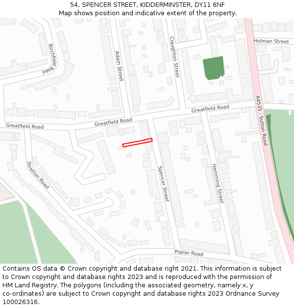 54, SPENCER STREET, KIDDERMINSTER, DY11 6NF: Location map and indicative extent of plot