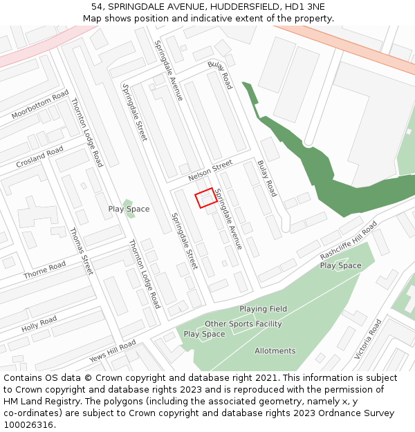 54, SPRINGDALE AVENUE, HUDDERSFIELD, HD1 3NE: Location map and indicative extent of plot
