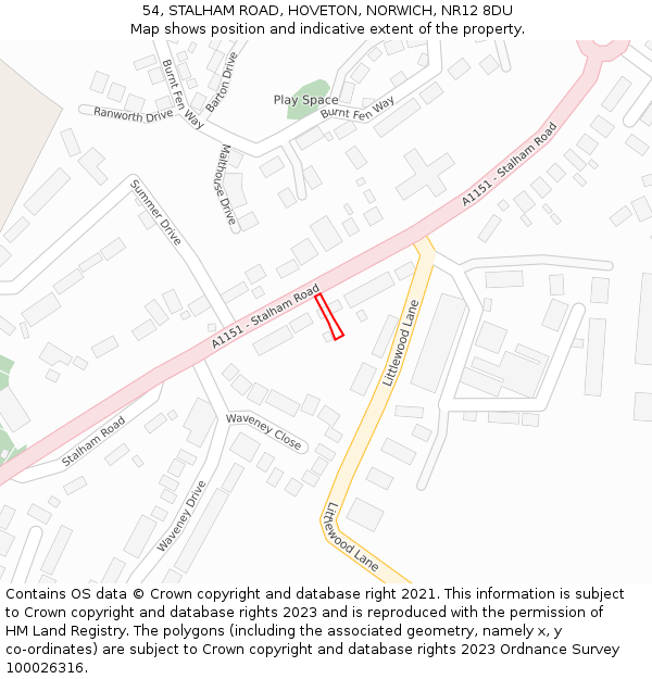 54, STALHAM ROAD, HOVETON, NORWICH, NR12 8DU: Location map and indicative extent of plot