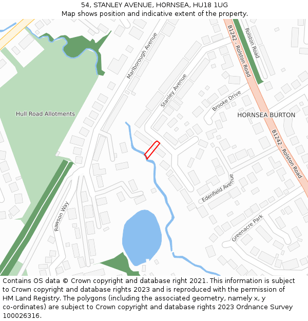 54, STANLEY AVENUE, HORNSEA, HU18 1UG: Location map and indicative extent of plot