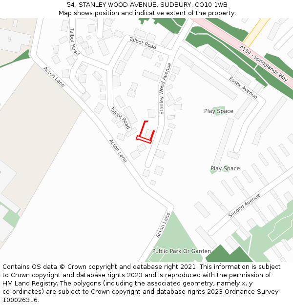54, STANLEY WOOD AVENUE, SUDBURY, CO10 1WB: Location map and indicative extent of plot