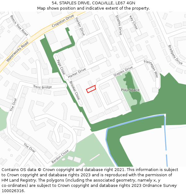 54, STAPLES DRIVE, COALVILLE, LE67 4GN: Location map and indicative extent of plot
