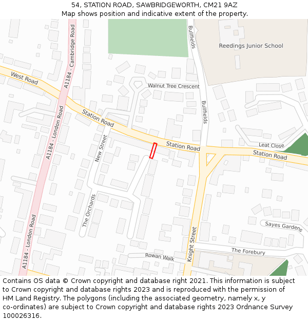 54, STATION ROAD, SAWBRIDGEWORTH, CM21 9AZ: Location map and indicative extent of plot