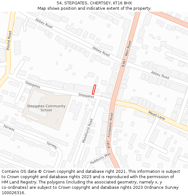 54, STEPGATES, CHERTSEY, KT16 8HX: Location map and indicative extent of plot