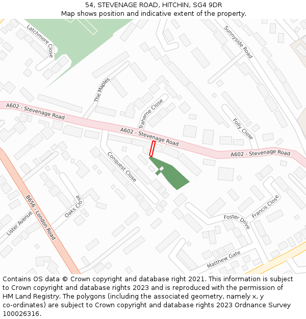 54, STEVENAGE ROAD, HITCHIN, SG4 9DR: Location map and indicative extent of plot