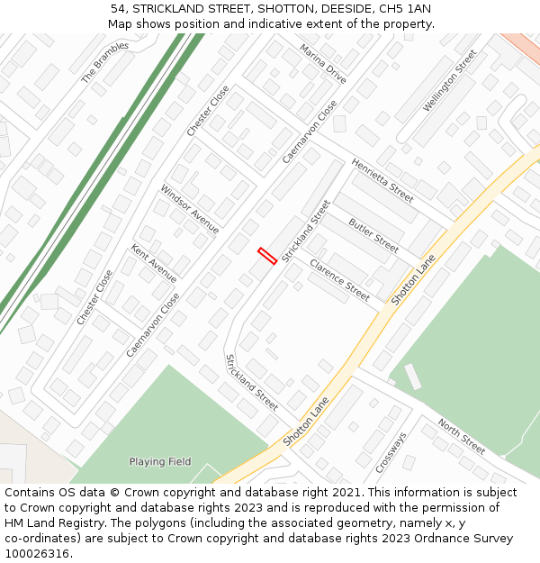 54, STRICKLAND STREET, SHOTTON, DEESIDE, CH5 1AN: Location map and indicative extent of plot