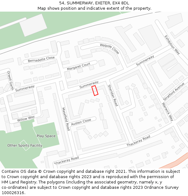 54, SUMMERWAY, EXETER, EX4 8DL: Location map and indicative extent of plot