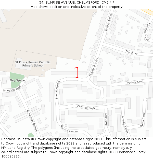 54, SUNRISE AVENUE, CHELMSFORD, CM1 4JP: Location map and indicative extent of plot