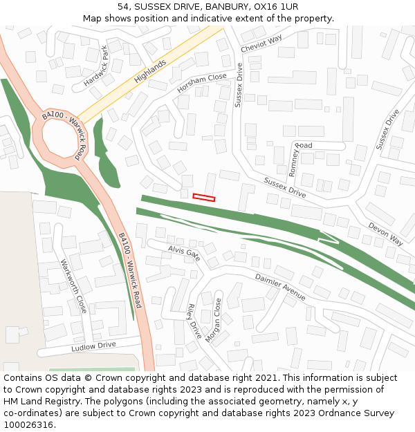 54, SUSSEX DRIVE, BANBURY, OX16 1UR: Location map and indicative extent of plot