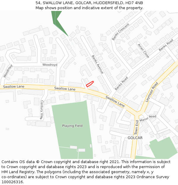 54, SWALLOW LANE, GOLCAR, HUDDERSFIELD, HD7 4NB: Location map and indicative extent of plot
