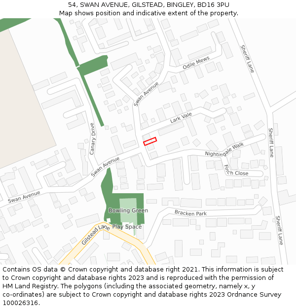 54, SWAN AVENUE, GILSTEAD, BINGLEY, BD16 3PU: Location map and indicative extent of plot