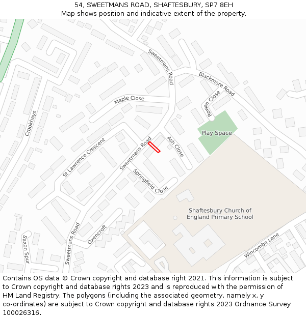 54, SWEETMANS ROAD, SHAFTESBURY, SP7 8EH: Location map and indicative extent of plot