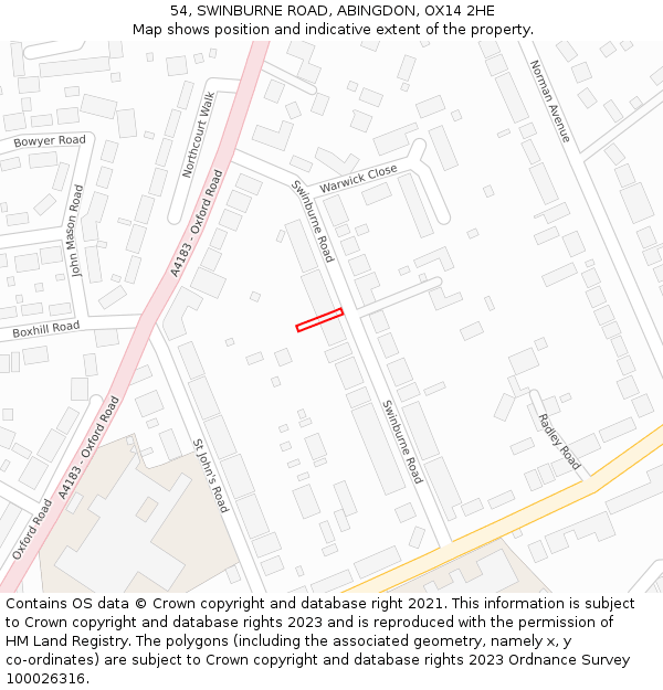 54, SWINBURNE ROAD, ABINGDON, OX14 2HE: Location map and indicative extent of plot